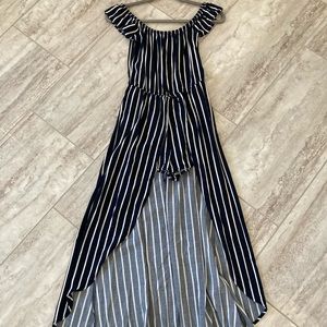 Striped navy blue romper dress